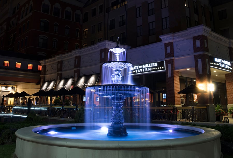Fountain with LED underwater lights.