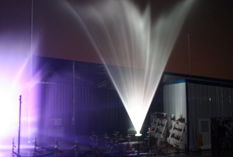 LED fountain lights and fountain nozzles create beautiful fountain shows.