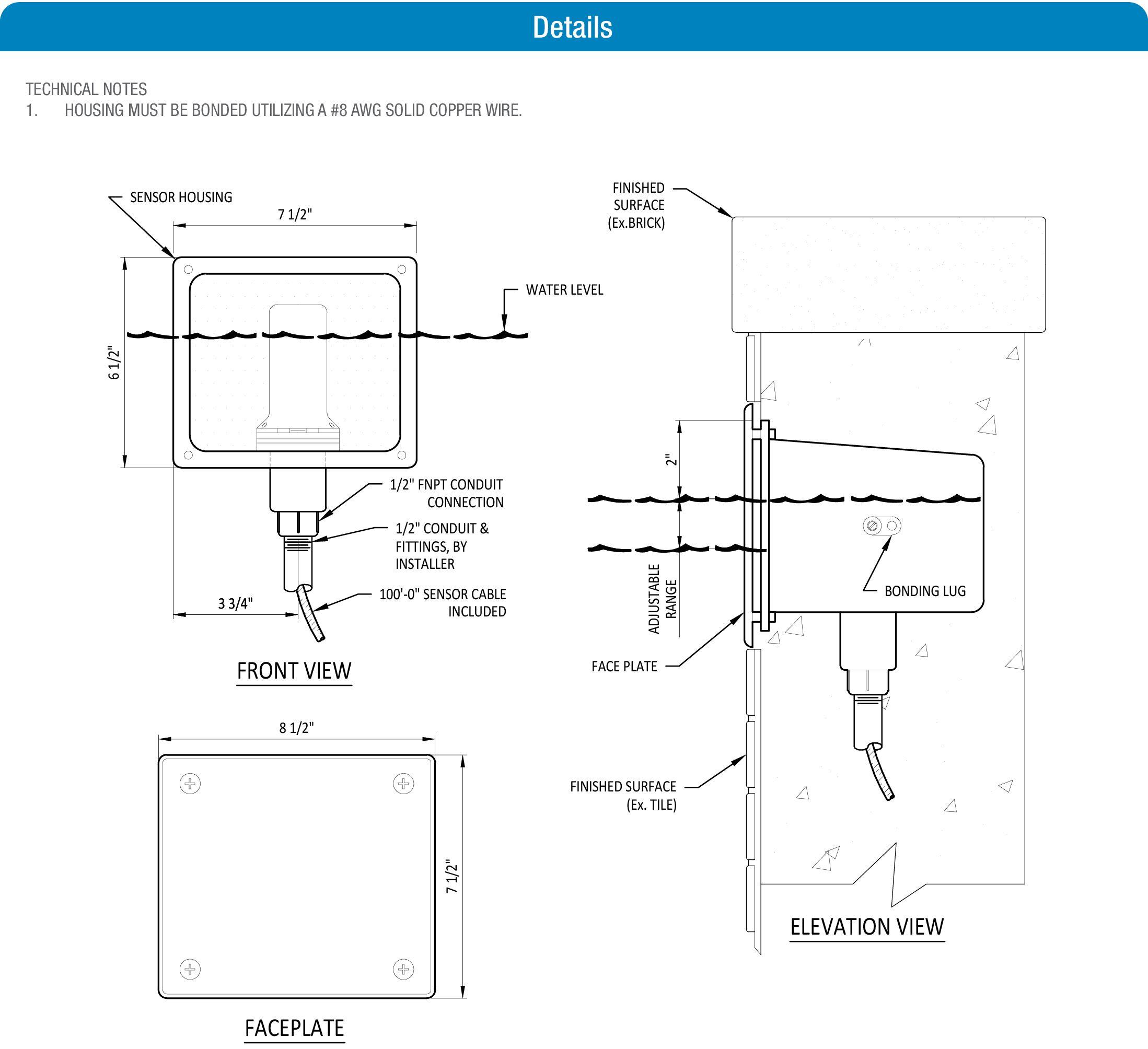 Wall Mounted Sensor Housing product data chart
