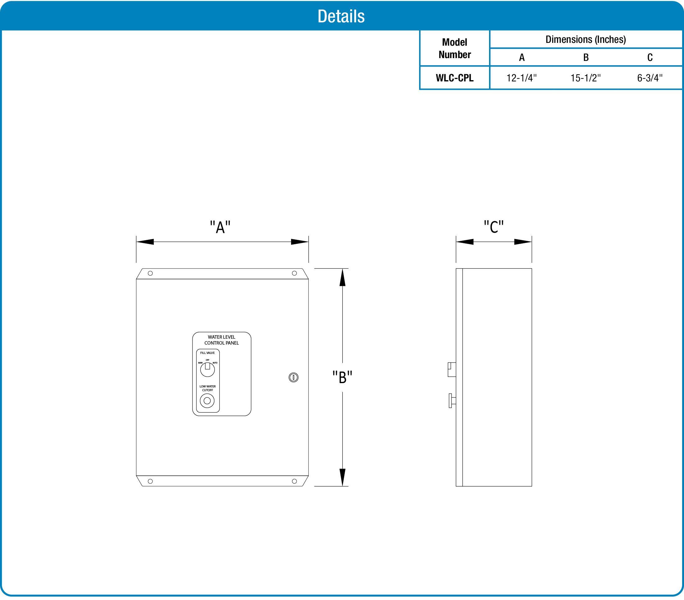 WLC-CPL Water Level and Low Level Cutoff Control Panel product data chart
