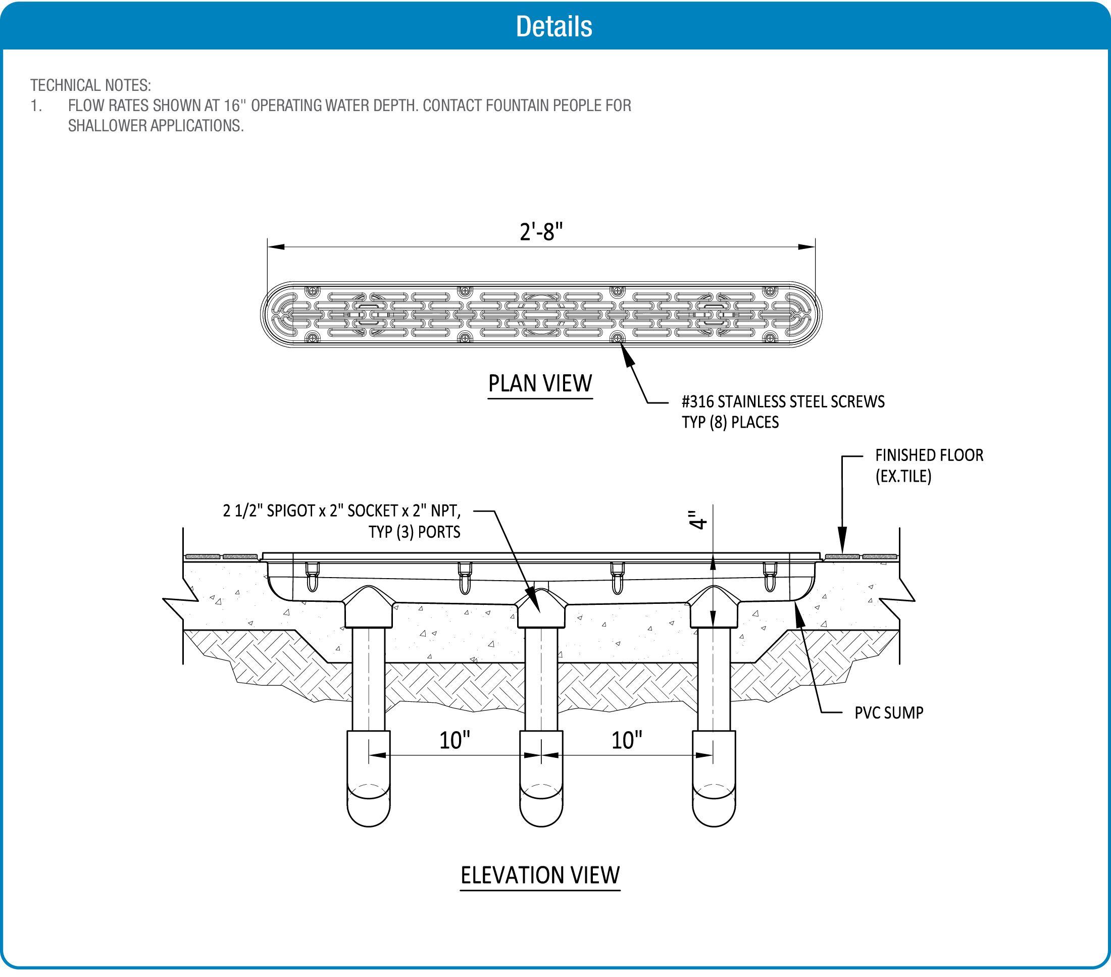 Channel Sump PCS-32 Plastic Channel Sump - by Fountain People Inc.